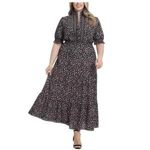 London Times Floral-Print Tiered Smocked Waist Maxi Dress Size US 18W